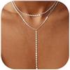 Meteorstarry Collana da donna in argento 925, doppia catena a Y con ciondolo lungo, collana lunga in stile bohémien in argento, regalo per donne, mamma e lei