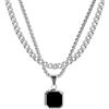 Kessofera Collana da uomo in acciaio inox argentato, ciondolo cubano, minimalista, quadrato, hip-hop, idea regalo per fidanzato, fratello, papà, marito