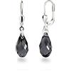 Schöner-SD - orecchini in argento 925 con piccoli cristalli di Swarovski®, 13 mm con scintillanti cristalli a taglio briolette e argento, colore: grafite, cod. PD-OH22-Gph