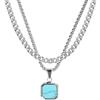 Kessofera Collana da uomo in acciaio inox argentato, ciondolo cubano, minimalista, quadrato, hip-hop, idea regalo per fidanzato, fratello, papà, marito, Acciaio inossidabile, Non pietra preziosa
