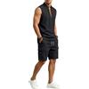 HENDUOOD Canotta e pantaloncini in lino stile vintage da uomo Set da 2 pezzi, maglietta Henley a senza maniche con chiusura a lacci Bermuda a vita elastica per la spiaggia e l'uso quotidiano