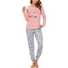 Sykooria Pigiama Donna Invernale Pigiama Donna Cotone Leggero Pigiama Lungo Donna Caldo Pantaloni Lunghi Casual con Tasca e Top con Motivo a Carino Due Pezzi L Rosa Scuro