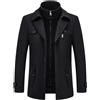 KUDORO - Cappotto da uomo in lana caldo a mezza lunghezza invernale, trench coat slim fit classico, parka pardessus caban business elegante, duffle-coats antivento con revers, overcoat, Nero1., S