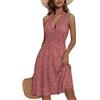 LCDIUDIU Abito Estivo da Donna con Scollo all'Americana E Stampa Floreale, Sexy, Senza Schienale, con Scollo A V Profondo, Abito Midi Senza Maniche, Linea Ad A, Abito da Cocktail Fluido, Vita A