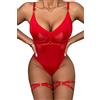 Aranmei Bodysuit per Donna con Ferretto Top Cexy con Bottone Automatico sul Cavallo Cinturini Per le Gambe e Perizoma Set di Lingerie, Rosso, S