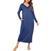 Leversic Camicia da Notte Donna Manica Lunga Camice da Notte Cotone Vestito da Notte Invernale con Tasche Pigiama Tinta Unita Blu Scuro 3XL