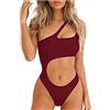 Lovelegis Costume Intero Donna - Monospalla - Sexy - da Bagno - Mare - Ragazza - Aperto sulla Pancia - Colore Rosso Bordeaux