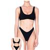 F**K Bikini Donna 1107 Nero Top con Spalline Slip Fisso Lycra groffata PE23 M
