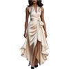 Generic Abito da donna elegante e festivo per donna, abito da sera in raso, con effetto avvolgente e asimmetrico, senza maniche, maxi abito da festa con fiocco