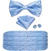 Barry.Wang Set Fascia e Papillon da Uomo, Fascia in Seta Papillon Preannodato Fazzoletto da Taschino Gemelli, Azzurro, Taglia unica
