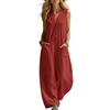 shownicer Tuta Donna Elegante Scollo a V Senza Maniche Jumpsuit Pantaloni Lunghi Jumpsuits Con Bottoni A Rosso L