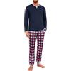 Jahetuul Pigiama Uomo Invernale Caldo Cotone Lungo | Pigiami Due Pezzi da Uomo Maniche Lunghe Top con Design a Colletto Multistrato Lunghi Pantaloni con Tasche e Coulisse