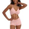 meioro Costume da Bagno Solido per Le Donne Bikini Corto con Cravatta Anteriore Bikinis in Due Pezzi Abiti da Spiaggia Atletici Swimwear a Vita Alta