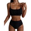 OBASDFD Set di Costumi da Bagno Donna con Busto Arricciato in 2 Pezzi, Reggiseno Senza Ferretto E Bikini A Vita Alta, Costume Basic Solido Nero Grande