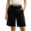 Neteson Pantaloncini Donna Estivi in Lino Vita Alta Pantaloni Corti Bermuda Lavoro Shorts Lino Larghi Casual Eleganti Comodi con Tasche