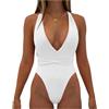 uxxnjfg Costume Intero Donna Contenitivo Pancia Push Up Costume Interi Beach Vita Alta Mestruale Trikini Piscina Bikini 2025 Beachwear Monokini Sexy con Scollo a V Bianco M