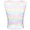 GENEMEN Canottiera da uomo in rete con strass, sexy cropped maglietta rave trasparente, arcobaleno, M