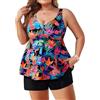 Hanna Nikole Set tankini da donna, taglie forti, 2 pezzi, controllo della pancia, costume da bagno con stampa ad A, pantaloncini corti con tasca, Foglie colorate., 50 Di Più