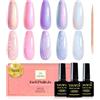 YSUVIN Smalto Semipermanente Unghie Perla, 5 Colori Bianco Rosa Viola Blu Nudo Perlescente Glitter Smalto Kit Soak Off UV/LED Shell Gel per Nail Art Salone, Perlato e Effetto Spirale
