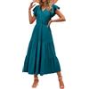 Zeagoo Abito estivo da donna, scollo a V, maniche corte, maxi abito casual, linea A, abito da spiaggia, tinta unita, per il tempo libero, blu navy, M
