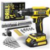 VIWKO Avvitatore a Batteria, 20V Trapano Avvitatore Batteria, Trapano Elettrico con 25+1 Coppie, 42Nm MAX, Luce LED, Set di 56 Accessori per Trapano per Manutenzione e Fai da te, Giallo