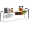 Relaxdays Ripiano Salvaspazio per Cucina, con Portarotolo, Mensola sopra Lavello con Cestino, 32x94x23 cm,Bianco/Argento