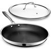 HexClad Padella ibrida, 30,5 cm, in acciaio inox, con coperchio, maniglia isolata, senza PFOA, antiaderente, lavabile in lavastoviglie, per forno e piano cottura a induzione, gas, ceramica, elettrico