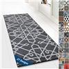 Floordirekt Tappeto passatoia con motivo, realizzato su misura, per cucina, corridoio e soggiorno, ornamento vintage a griglia orientale (80 x 600 cm, Navelli nero)
