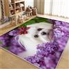 Generico Tappeto Salotto 80x150cm Cane Bianco Fiori Lilla Viola Tappeti Casa Moderni Morbido e Confortevole, Tappeto Lavabile per Camera da Letto, Sala da Pranzo, Cucina, Corridoio