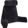 Husband Pillow Cuscino Marito medio da riposo lettura e supporto schienale letto - In Memory Foam Premium triturata con cuscino per il collo a rullo staccabile, Nero