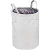WENKO Cesto portabiancheria Samira rotondo con coperchio in morbido feltro grigio, decoro stampato in argento lucido e due pratiche impugnature per semplificare il trasporto, capacità 69 l, Ø 40x55 cm