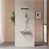 EMKE Colonna doccia con miscelatore termostatico, ripiani in vetro 45 x 13 cm, doccetta, 3 tipi di getto, doccia a pioggia, bocca di erogazione, montaggio a parete, colonna doccia termostatica, cromo