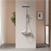 EMKE Colonna doccia thermostat, ripiani in vetro 36 x 14 cm, doccetta, 3 tipi di getto, doccia a pioggia, bocca di erogazione, montaggio a parete, certificazione KTW, cromo