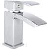 VeeBath Tidal - Miscelatore monocomando per lavabo con scarico, finitura cromata, bordo squadrato, leva singola, moderno rubinetto da bagno, miscelatore moderno per lavabo