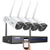 ANNKE Set di telecamere di sorveglianza WLAN 3MP, Full HD H.264+, sistema di sorveglianza 8 canali, 5 MP, NVR con 4 telecamere WiFi 1926P, IP66, resistente alle intemperie, funzionamento con Alexa