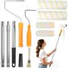 BATHRINS Set di rulli per pittura con 4 aste telescopiche in acciaio inox da 30 cm, 2 rulli da 23,5 cm + 2 rivestimenti in microfibra da 10 cm, rullo per pittura per pareti, soffitti