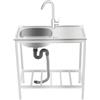 TONFEION Lavabo commerciale in acciaio inox, con rubinetto e tubo di scarico, lavello da cucina, indipendente in acciaio inox, 75 x 40 x 75 cm, per ristorante, cucina