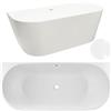 Aqua Uno Aquauno, vasca da bagno in acrilico indipendente, 170 x 80 cm, ovale da parete in acrilico sanitario di alta qualità, con scarico click, troppopieno, copertura e scarico in bianco, bagno moderno