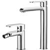 Inbagno Set 2 rubinetti miscelatori lavabo alto e bidet completo di piletta, in ottone cromato, serie Dalila (Set lavabo alto e bidet)