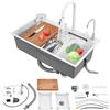 Zoobotanica Lavello da cucina a cascata, in acciaio inox, 80 x 46 cm, 1 vasca, multifunzione, con rubinetto estraibile, set completo di accessori (bianco, 80 x 46 x 22 cm)