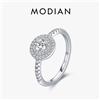 Modian scintillanti rotondi trasparenti CZ anelli con ciondoli moda argento sterling 925 design classico anello nuziale per gioielli da festa da donna