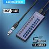 ASOMETECH Hub USB 3 0 a 4/7/10 porte Splitter multi USB con interruttore Adattatore di alimentazione Estensore multi USB per accessori laptop Splitter MacBook