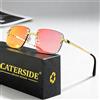 CATERSIDE Punk Rettangolo Occhiali da sole Uomo Donna Designer di lusso Senza montatura Lenti sfumate Occhiali da sole in metallo per uomo Sport 2024 UV400