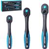LIBRATON Set a cricchetto 3 pezzi 1/4" 3/8" 1/2" Maniglia a cricchetto con testa a goccia Set a cricchetto a sgancio rapido con impugnatura comoda Chiave a 72 denti
