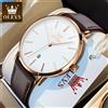 OLEVS Top Brand OLEVS Ultra Sottile 6.5mm Orologio al quarzo moda minimalista per uomo Cinturino in pelle Data automatica Orologio da polso da uomo impermeabile maschile