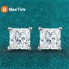 NeeTim 1ct 2ct Orecchini Moissanite taglio principessa in argento sterling s925 placcato con orecchini a bottone placcati in oro bianco per gioielli da donna