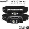 BORUiT HP300/HP500 Lampada frontale a LED 7 modalità 1000LM Potente faro Type-C Torcia frontale ricaricabile Lanterna da caccia da campeggio