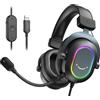 FIFINE Cuffie da gioco RGB dinamiche Fifine con microfono Cuffie over-ear Suono surround 7.1 PC PS4 PS5 3 opzioni EQ Gioco Film Musica - H6