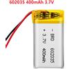 Aleaivy 602035 Batteria ricaricabile ai polimeri di litio da 400 mAh 3,7 V per MP3 MP4 MP5 GPS giocattolo DVD auricolare Bluetooth altoparlante mouse lampada a LED