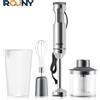 ROUNY Frullatore ad immersione manuale 4 in 1 Potente da 1000 W, robot da cucina con bastoncino in acciaio inossidabile, vaso di miscelazione da 700 ml, robot da 500 ml, frusta